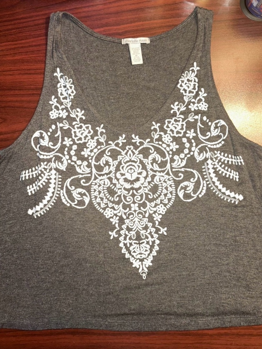 Charlotte Russe Y2K Boho Floral Graphic Swing Crop Tank Top